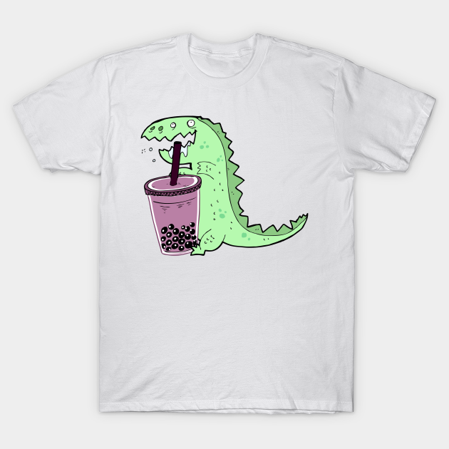 Discover Cute Burping Green Dino Purple Boba - Dino Boba - T-Shirt