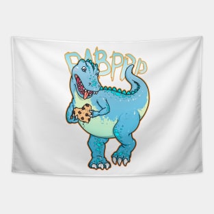 Funny cartoon dinosaur holding heart shaped cookie. Artwork. Tapestry