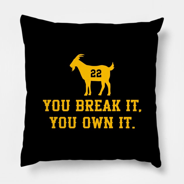 Caitlin Clark, You Break It You Own It. Pillow by flataffex