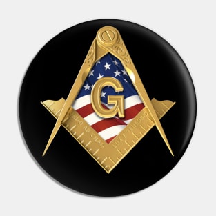 American USA Flag Square & Compass Masonic Freemason Pin