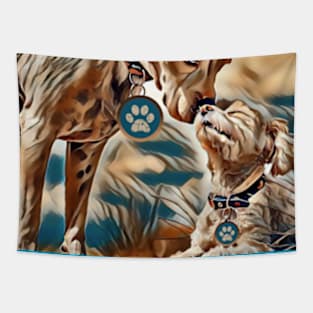 Bullmation and a Cavapoo being best buds Tapestry