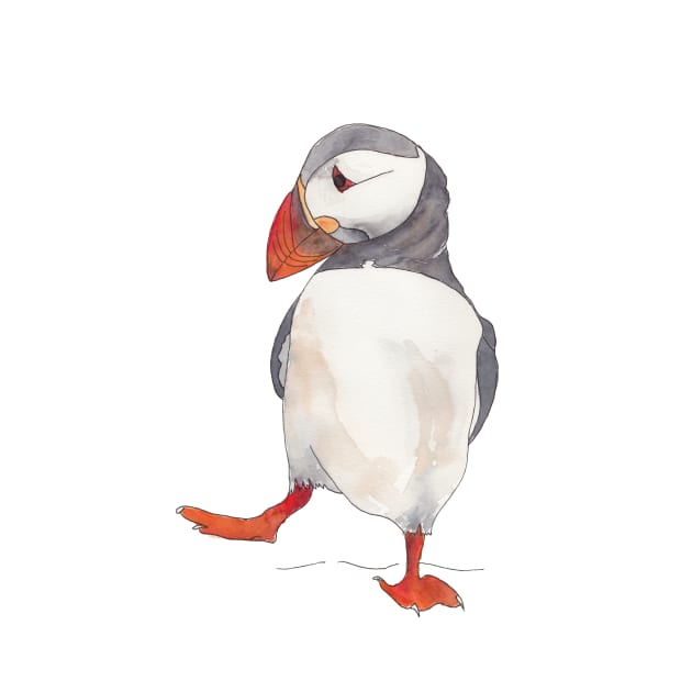 Dancing puffin watercolor illustration by kittyvdheuvel