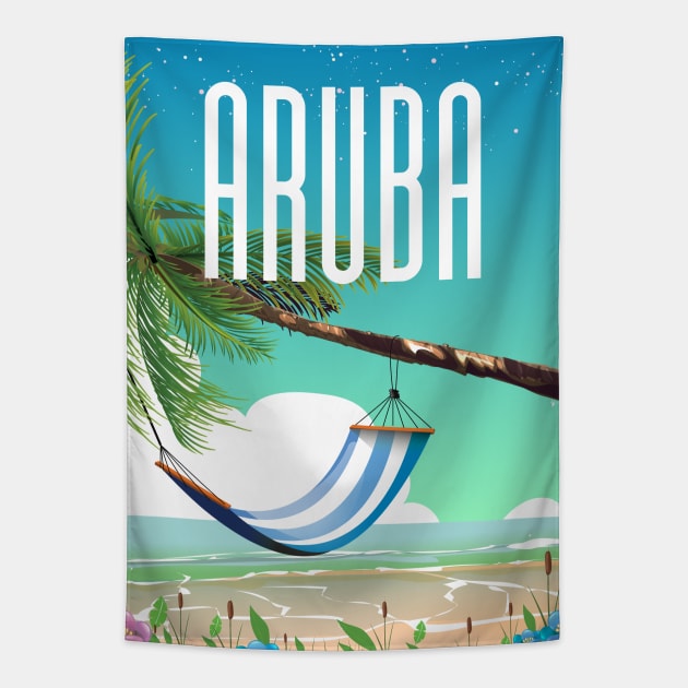 Aruba beach travel poster. Tapestry by nickemporium1