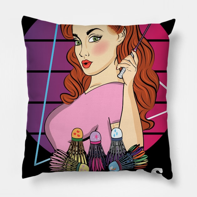 Badminton Girl Cartoon Art Gift Pillow by USProudness