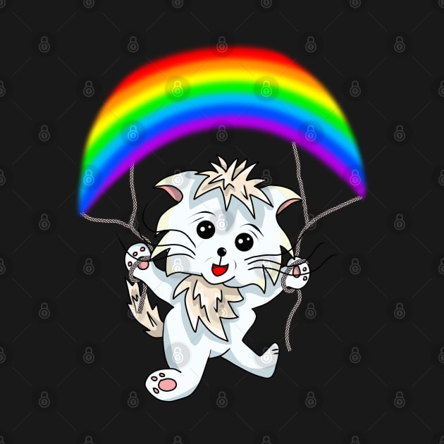 Cartoon Cat with a Rainbow Parachute by cuisinecat