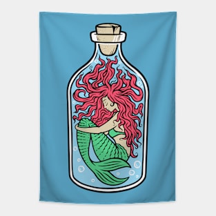 Retro Mermaid in a Bottle Cartoon Tapestry