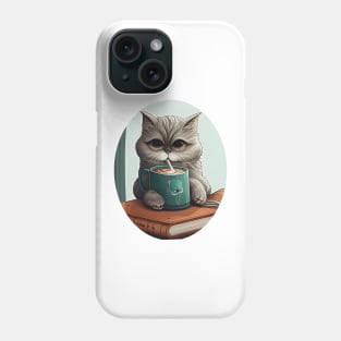 Funny Cat Drink Coffee And Reading Book Phone Case