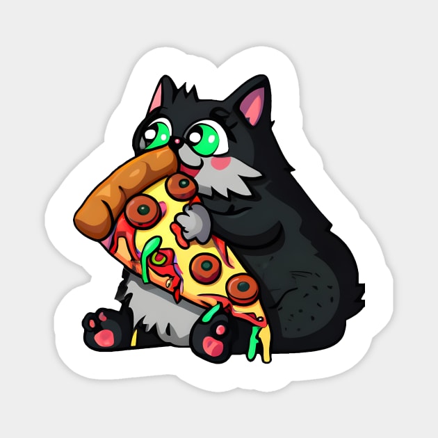 Fat cat eating pizza Magnet by Meowsiful