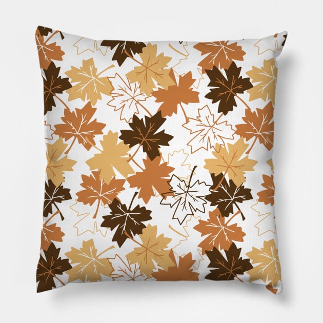 Golden and Brown Colors Autumn Leaves Pattern Pillow by FlinArt