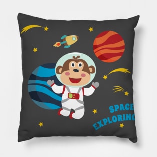 Spacemonkey or astronaut in a space suit with cartoon style Pillow