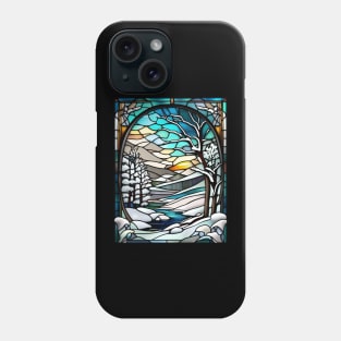 Stained Glass Window Snowy Winter Scene Phone Case