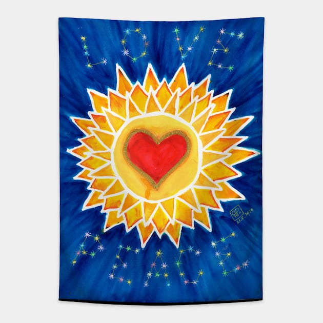 Heart in sun mandala Tapestry by Pragonette