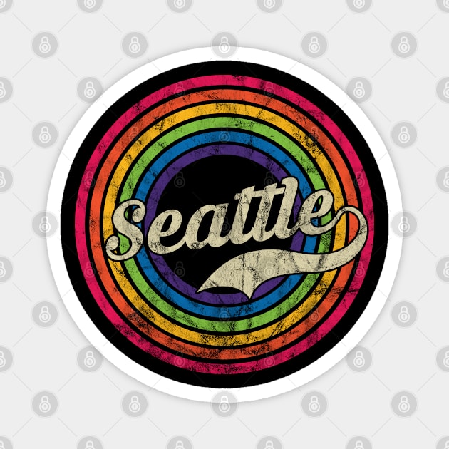 Seattle - Retro Rainbow Faded-Style Magnet by MaydenArt