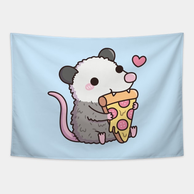 Cute Opossum Eating Pepperoni Pizza Tapestry by rustydoodle