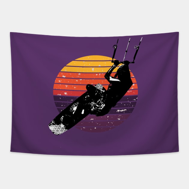 Kitesurf Action Artistic Kitesurfer Vintage Sunset Retro Sunrise Tapestry by taiche