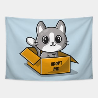 Cute Cat In Box Cartoon Tapestry