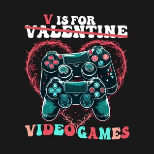 Valentine's Day Video Game V is for Video Games with Classic Controller Illustrations T-Shirt