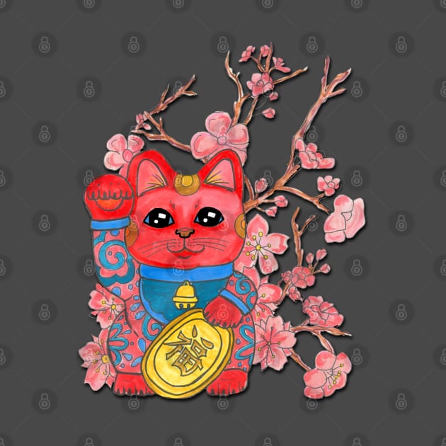 Red Lucky Cat by JenStedman73