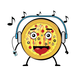 Pizza Listens To Music - Funny Character Illustration T-Shirt