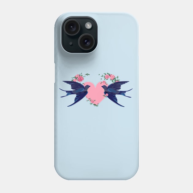 Swallow Flying Heart Birds Phone Case by Mako Design 