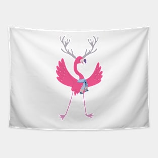 Funny Christmas Flamingo Reindeer Antlers Tapestry