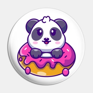 Cute baby panda with doughnut cartoon Pin