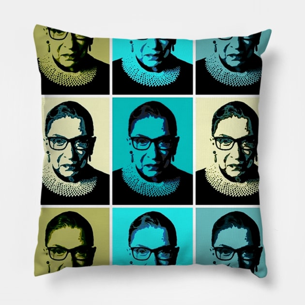 RBG - Superstar in Greens and Blues Pillow by Tainted