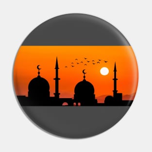 Silhouette of mosque with orange coloured sunset Pin