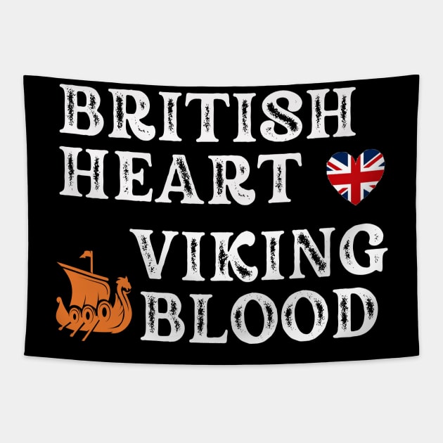 British Heart Viking Blood. White text. Gift ideas for historical enthusiasts. Tapestry by Papilio Art