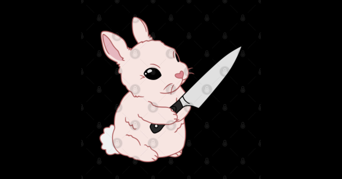 Adorable bunny with knife Bunny With Knife Sticker TeePublic