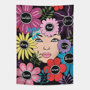 EMPOWERING Women Floral Quotes Tapestry