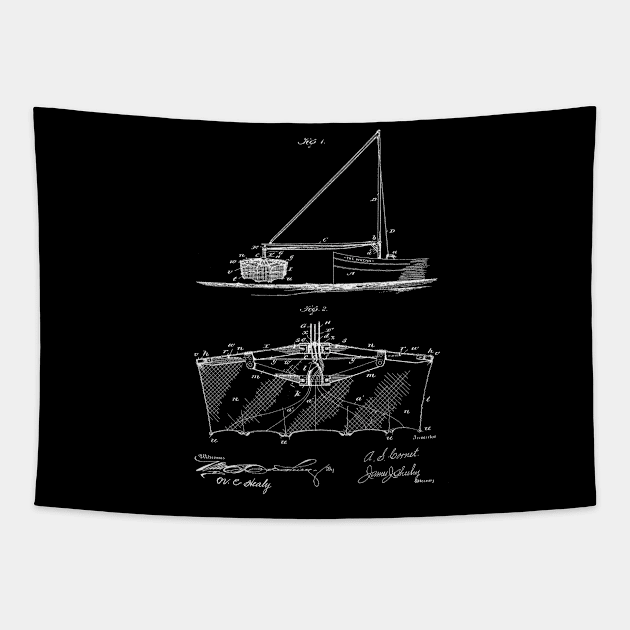 Fishing Net Vintage Patent Hand Drawing Tapestry by TheYoungDesigns