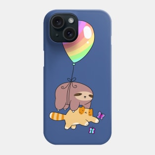 Rainbow Balloon Sloth and Tabby Cat Phone Case