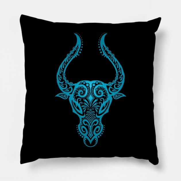 Blue Taurus Zodiac Sign Pillow by jeffbartels