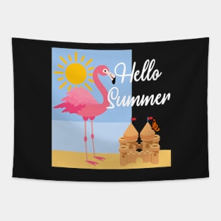 Hello Summer Pink Flamingo Design Tapestry