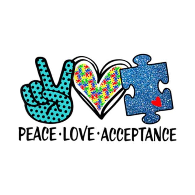 Peace Love Acceptance Autism Mental Health Awareness by StuSpenceart