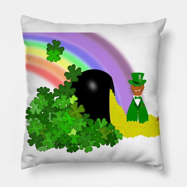 Oliver Finds A Pot Of Gold - Saint Patrick’s Day Pillow by ButterflyInTheAttic