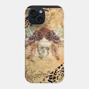 Leopard print skull and flowers Phone Case