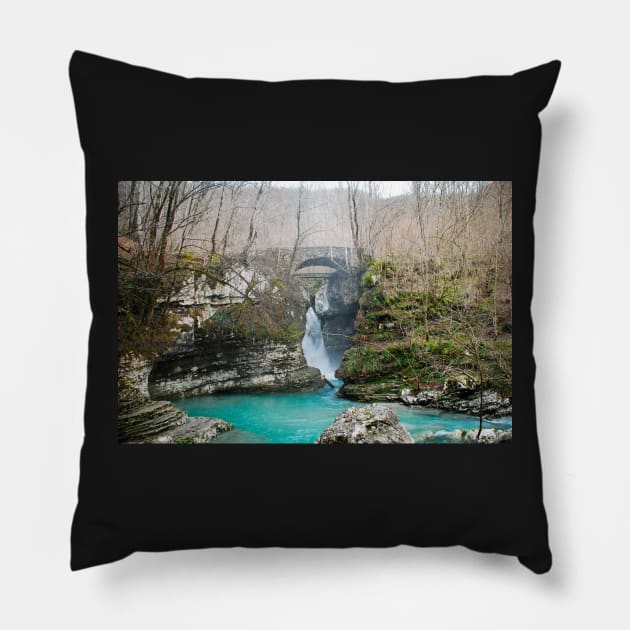 Waterfall on Kozjak River Pillow by jojobob