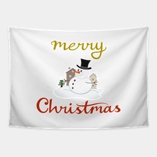 Merry Christmas Script+Happy Snowman Tapestry