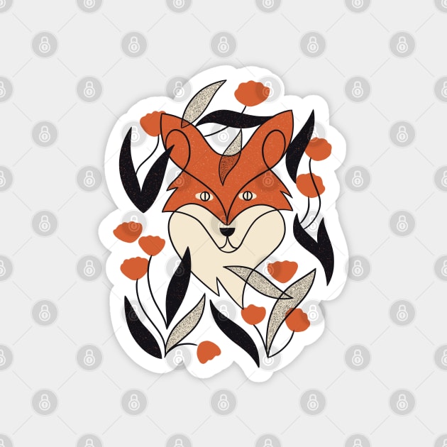 Floral Fox Magnet by Renea L Thull