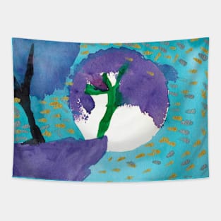 Watercolor Painting of Two Trees Tapestry