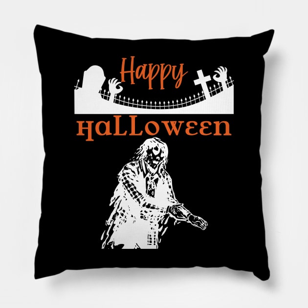 Happy Halloween Zombie Pillow by Crimson Leo Designs