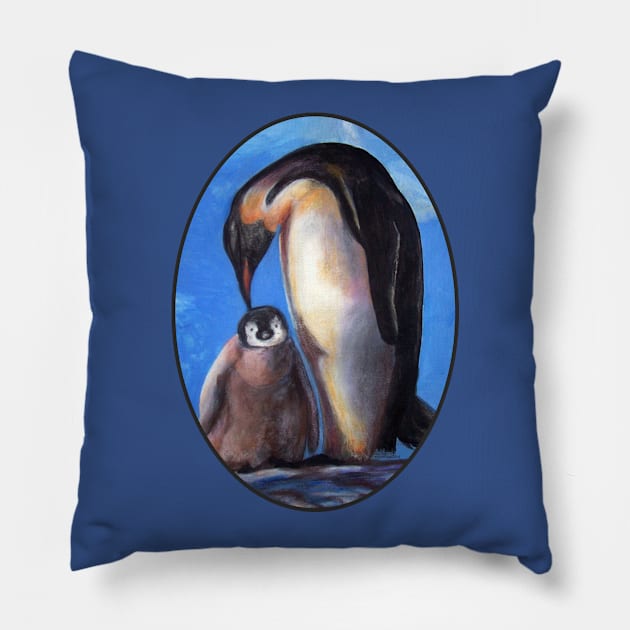 Penguins mother and baby Pillow by Pendientera