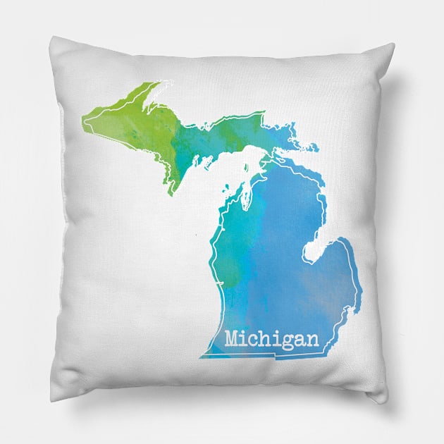 Michigan Watercolor Outline Pillow by UnderwaterSky