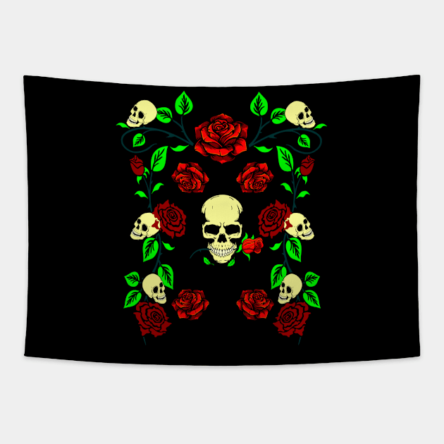 Skull N Roses Ornament Tapestry by Korvus78