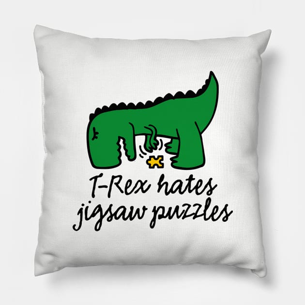 T-Rex hates jigsaw puzzles - jigsaw puzzle dinosaur Pillow by LaundryFactory