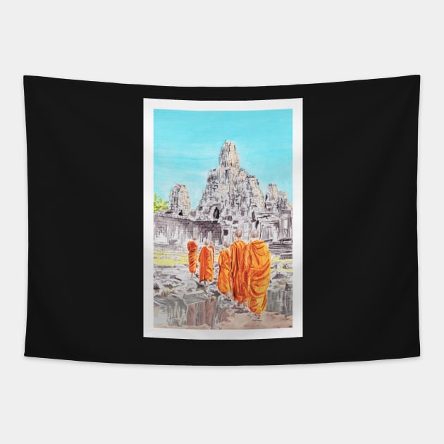 Cambodia, Angkor Wat Temple Tapestry by NorrskenArt