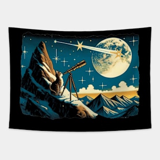 Meteor Watching Hiker Mountain Climbing Stargazing Cat Tapestry
