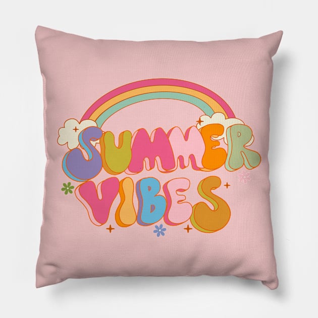 Summer vibes Retro  groovy Pillow by Guncha Kumar